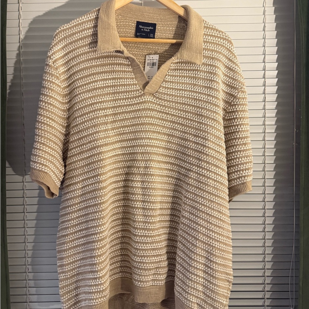 Textural Striped Johnny Collar Sweater Polo